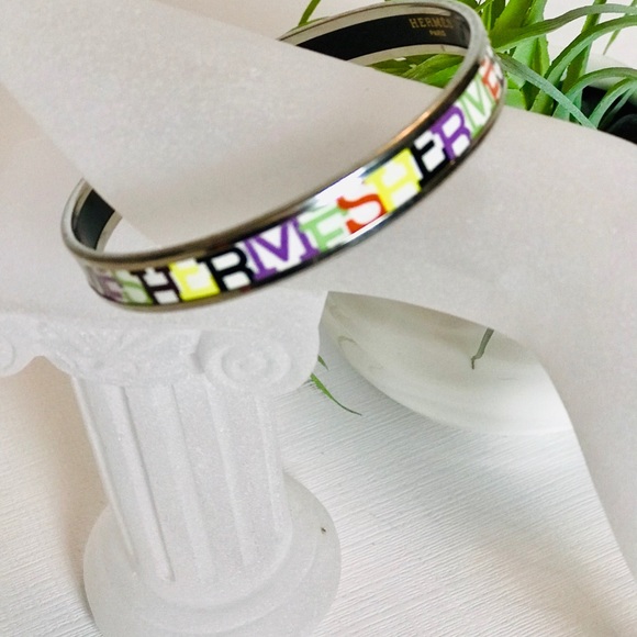 Hermès (62mm) palladium/enamel multicolor bangle - Picture 3 of 8